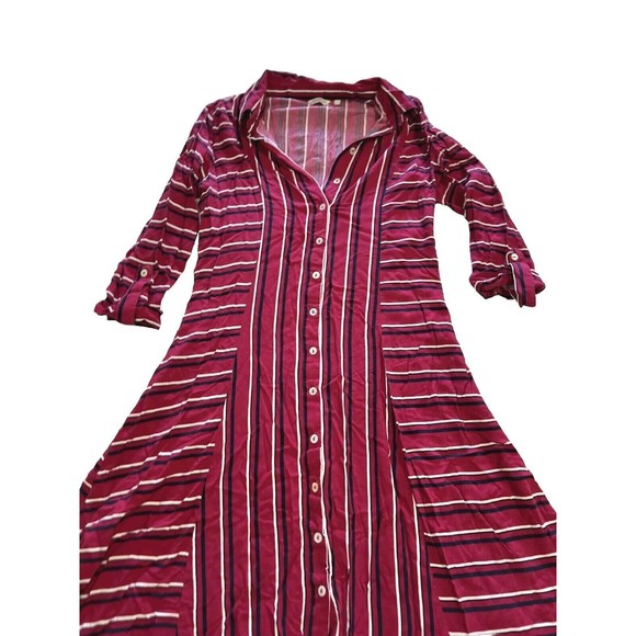Cover Story Womens Maxi Dress Burgundy Red Striped Size M 3/4 Sleeve Button Up - Picture 5 of 10
